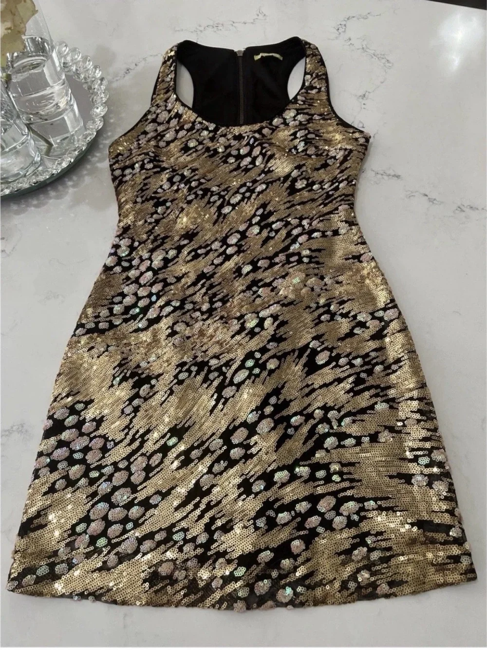 Gianni Bini Black & Gold Sequin Mini Dress - Picture 1 of 7